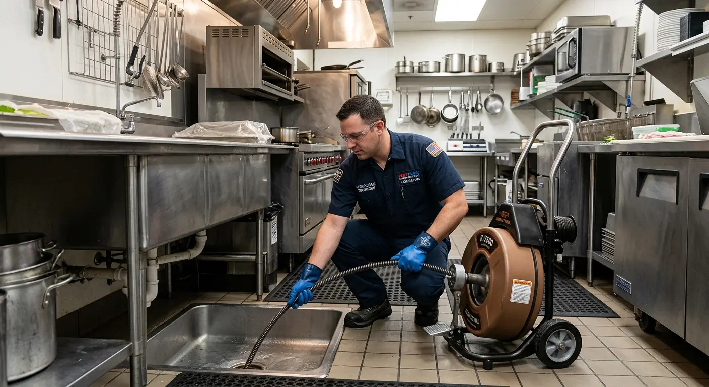 Commercial drain cleaning service in a restaurant kitchen in Tyrone